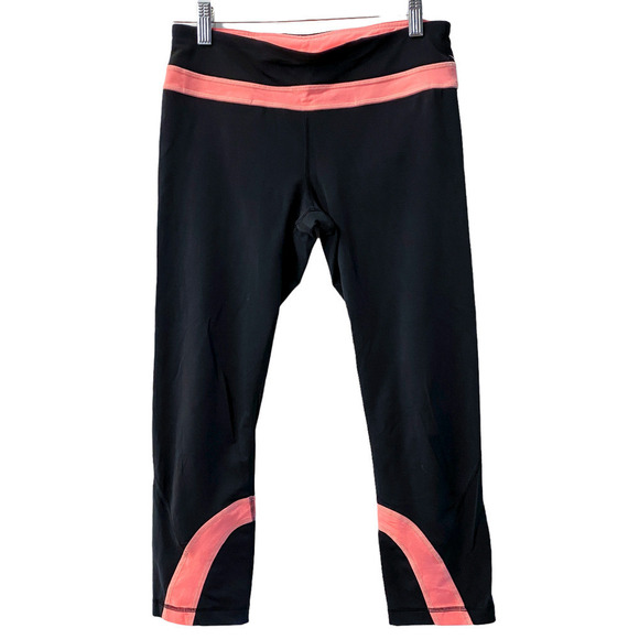 Lululemon Black Pink Capri running Legging back Pocket Size 6 - Picture 1 of 6